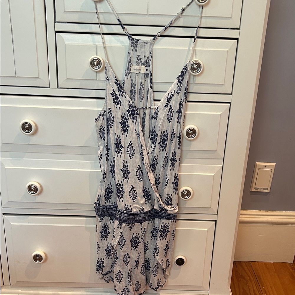 Lightweight White & Navy Printed Women’s Swim Coverup romper